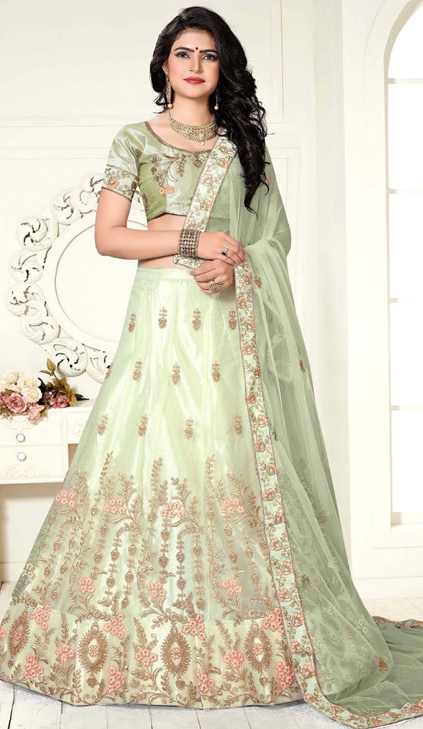 Pista Green Color Net Traditional Party Wear Plus Size Chaniya Choli - 515963191
