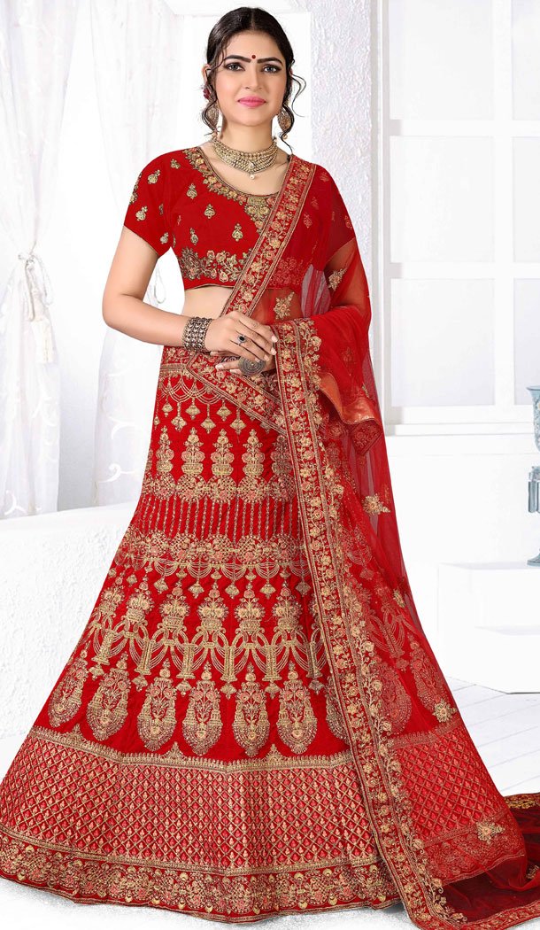 Captivating Red Color Velvet Traditional Designer Wear Plus Size Chaniya Choli - 515763183