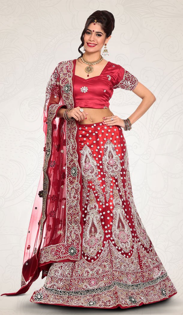 Red Color Net Bridal Wedding Designer Lehenga Choli - 219525242