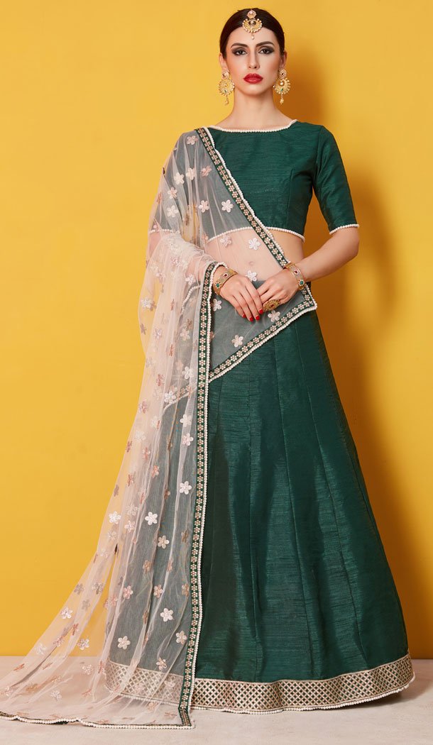 Charming Green Color Art Silk Heavy Embroidered Party Wear Lehenga Choli - 525364659