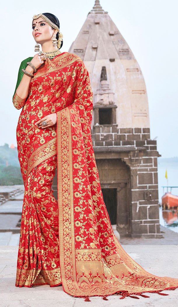 Red Color Banarasi Silk Designer Banarasi Silk Saree - 523464223