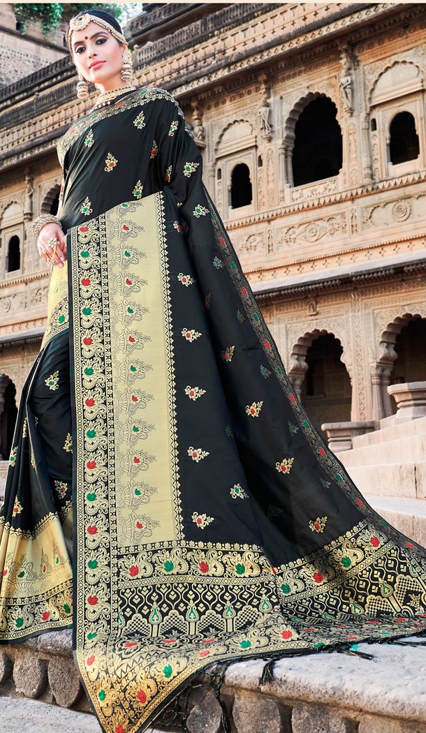 Black Color Banarasi Silk Designer Banarasi Silk Saree - 523464227