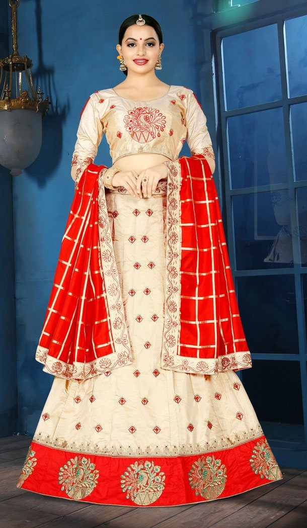 Chiku Color Sana Silk Traditional Party Wear Lehenga Choli - 526664865