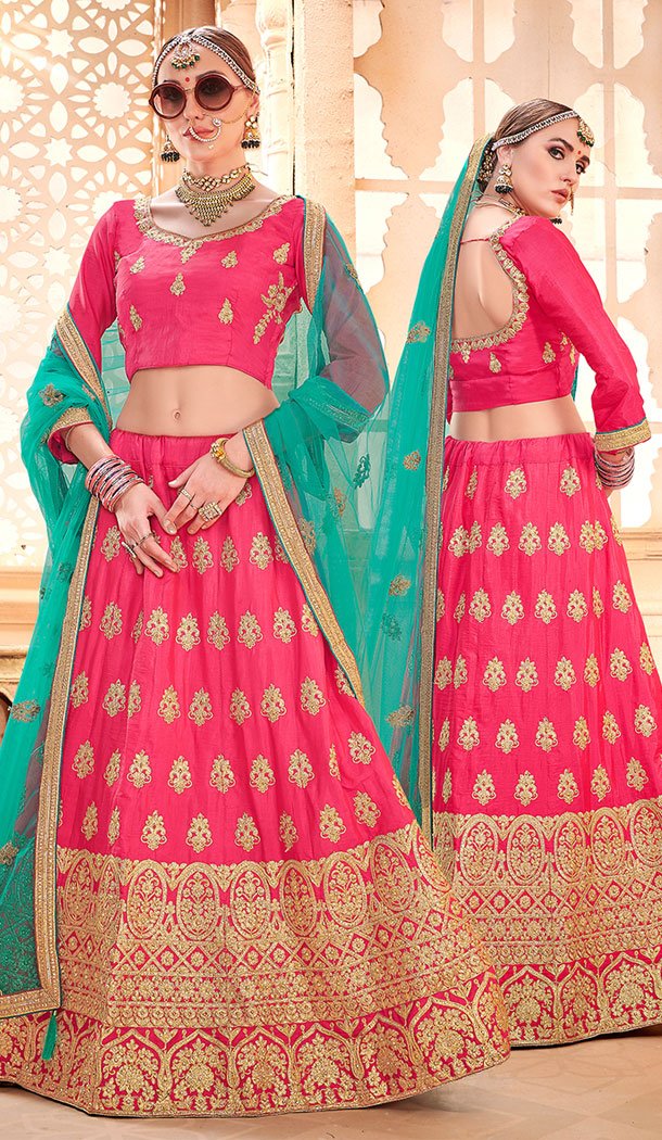 Elegant Pink Color Silk Heavy Zari Embroidery Plus Size Lehenga Choli - 530765300