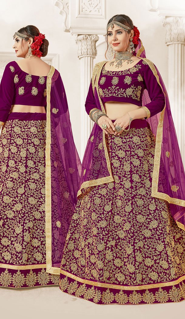 Mesmerizing Purple Color Velvet Embroidery Traditional Plus Size Lehenga Choli - 530865306