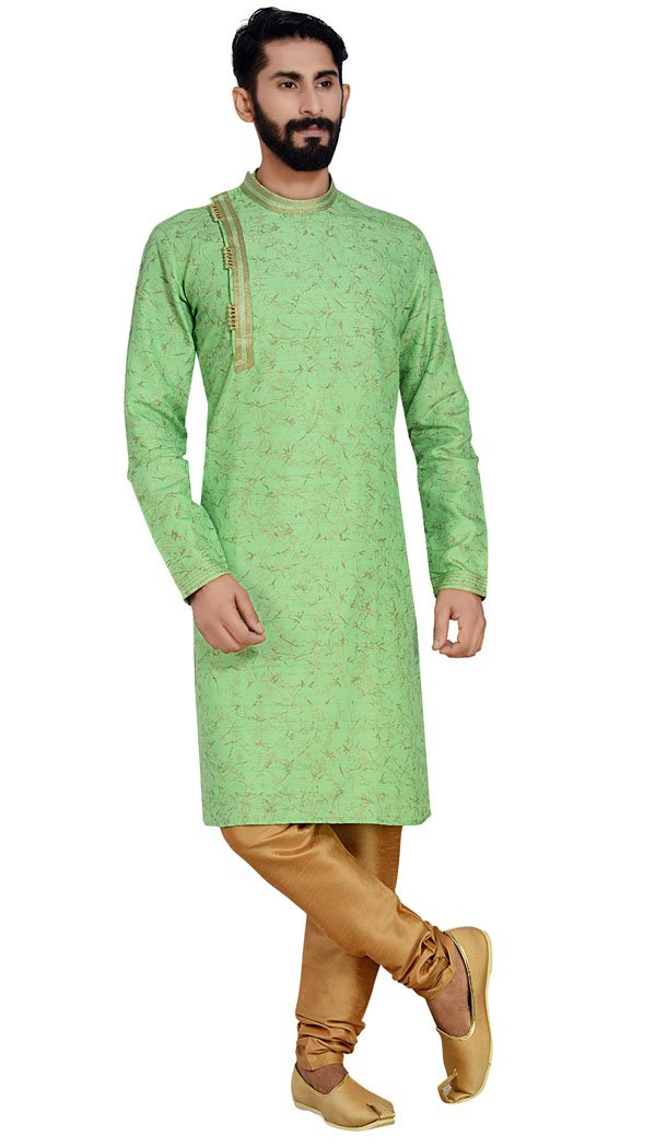 Mint Green Color Dhupion Silk Designer Readymade Men Kurta Pajama - 529565206