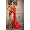 Orange And Beige Georgette Treditional Designer Plus Size Saris - 535265807