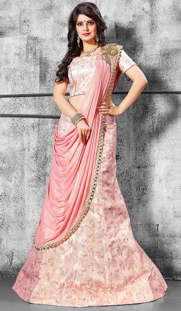 Pink Color Banarasi Silk Party Wear Fancy Lehenga Choli - 535065797