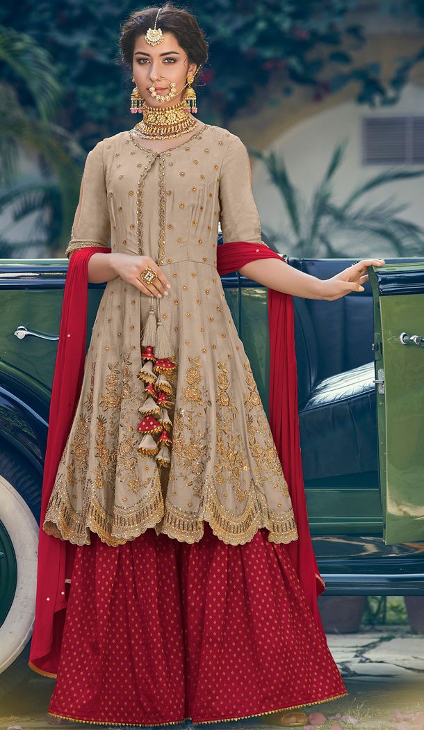 Beige Color Rangoli Georgette Designer Party Wear Salwar Kameez - 542367017