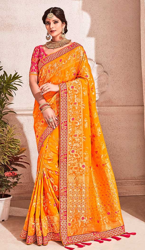 Orange Color Dolla Pure Viscos Treditional Designer Saree Blouse - 546868224