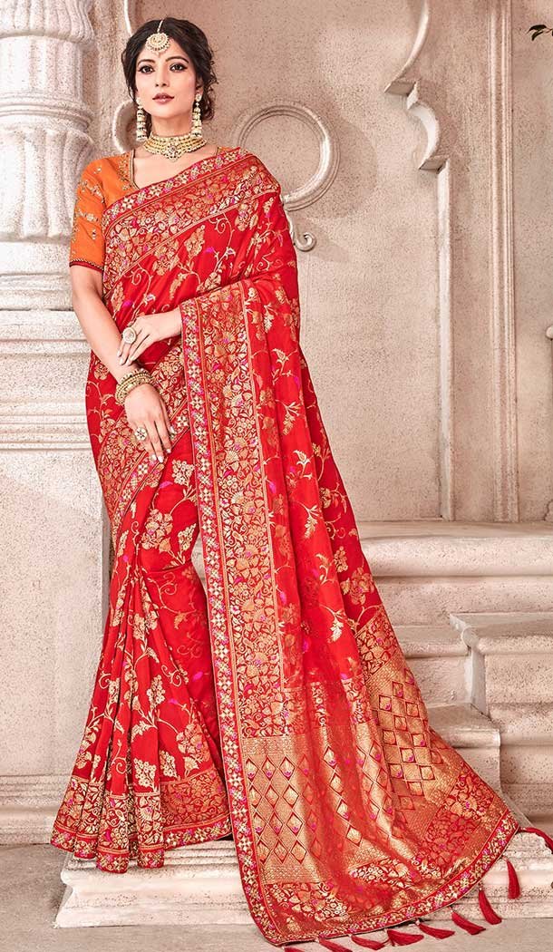 Red Color Dolla Pure Viscos Treditional Designer Saree Blouse - 546868227