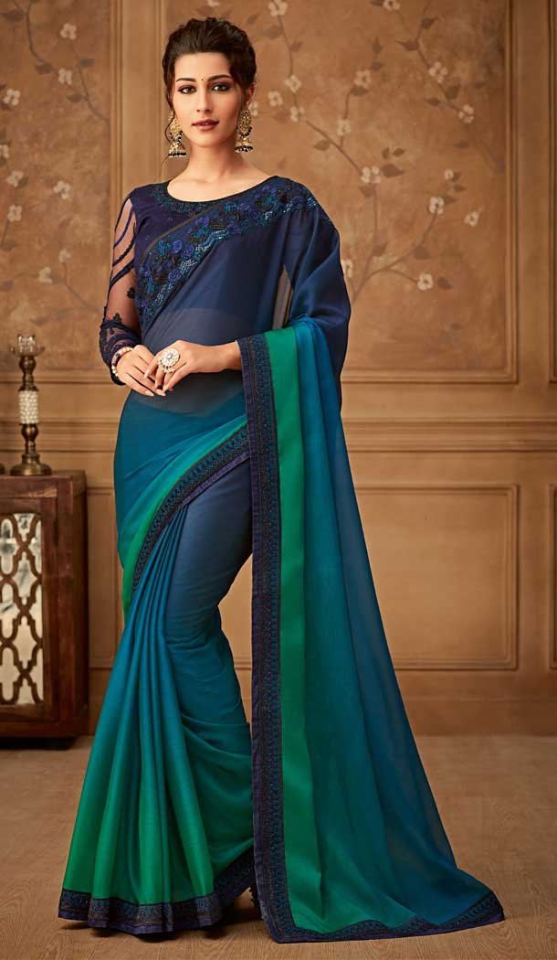 Multi Color Organic Silk Chiffon Designer Blouse with Party Wear Saree - 548068424