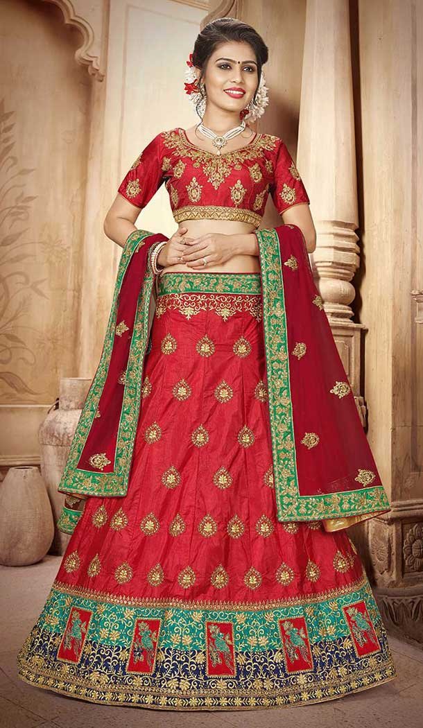 Elegant Red Color Art Silk Embroidery Treditional Wear Lehenga Choli - 65635746