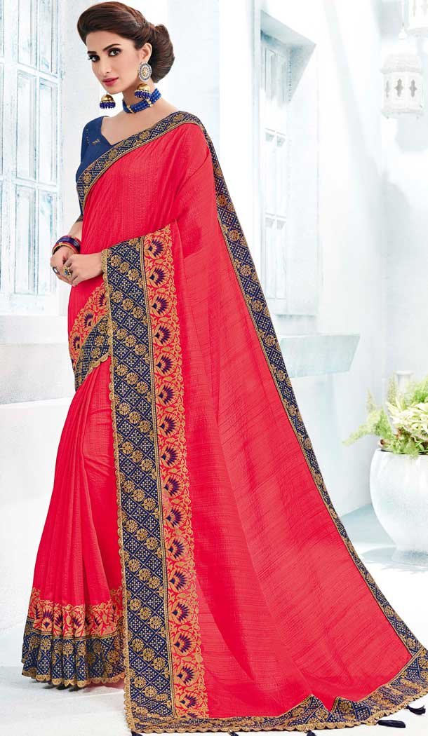 Pink Silk Embroidered Traditional Saree Blouse