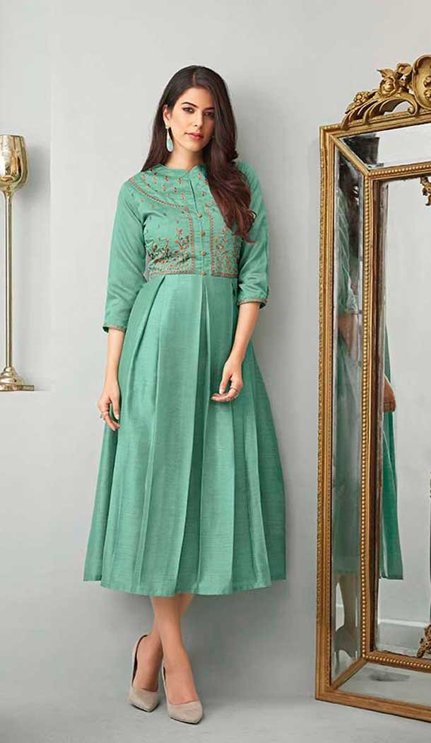turquoise color kurtis