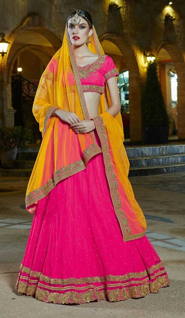 yellow pink lehenga choli