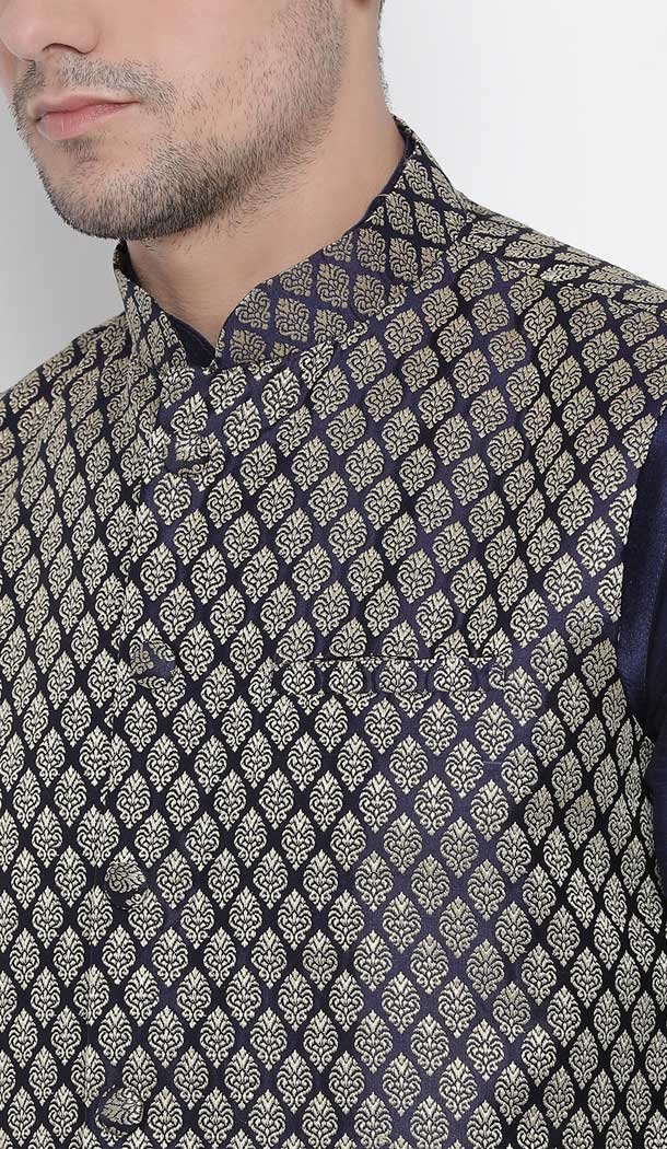 Navy Blue Color Kurta Pajama With Jacket Heenastyle