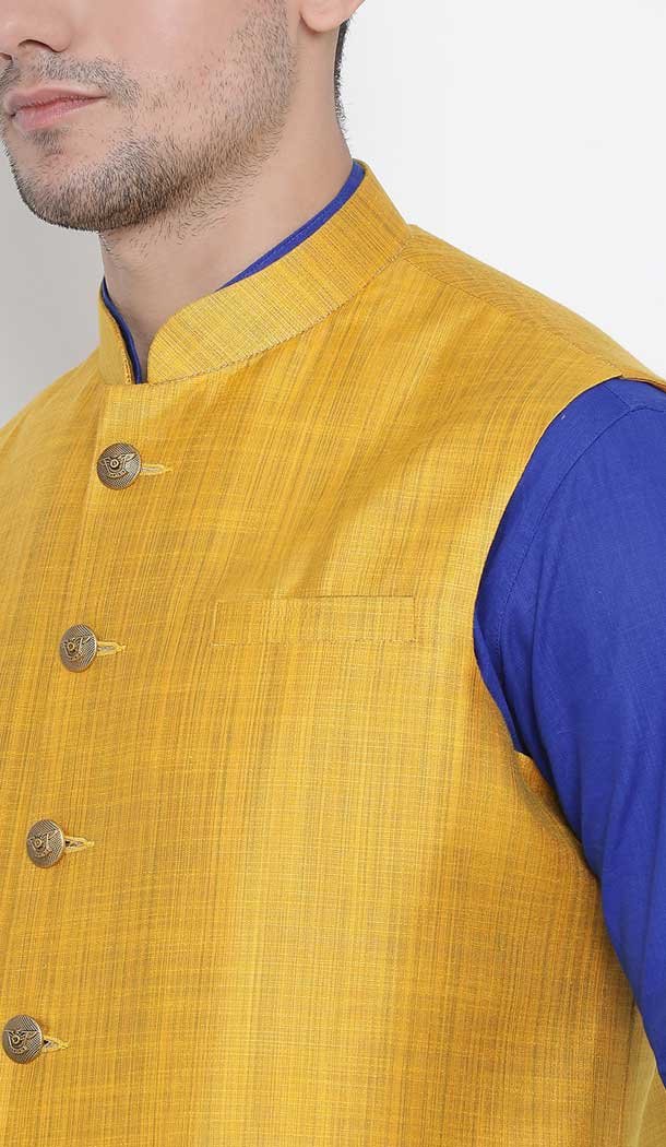Kurta Pajama With Jacket Combination In Royal Blue