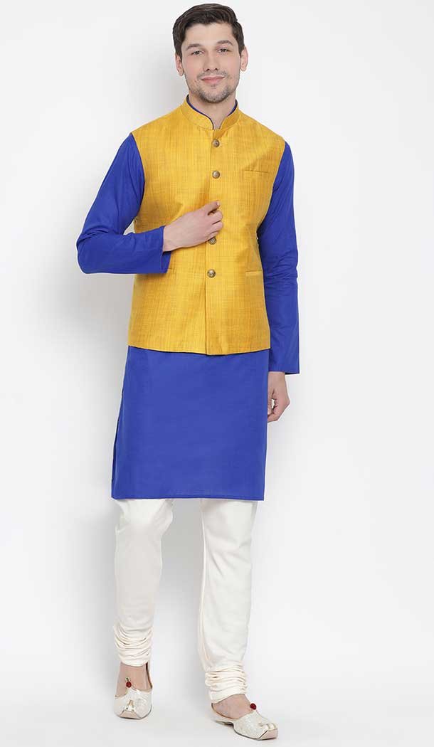 Kurta Pajama With Jacket Combination In Royal Blue