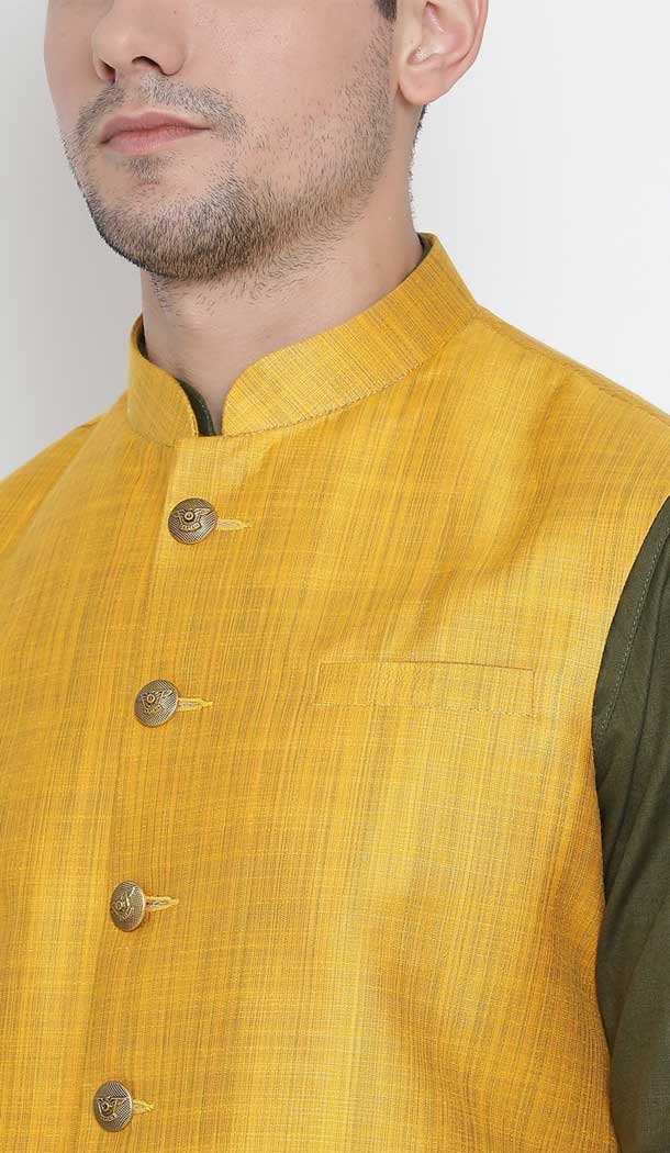 Mehandi Kurta Pajama With Jacket For Mens Design 2018
