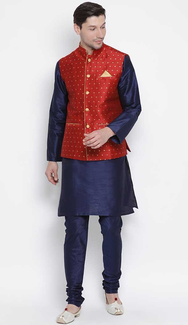 Navy Blue Best Kurta Pajama With Jacket