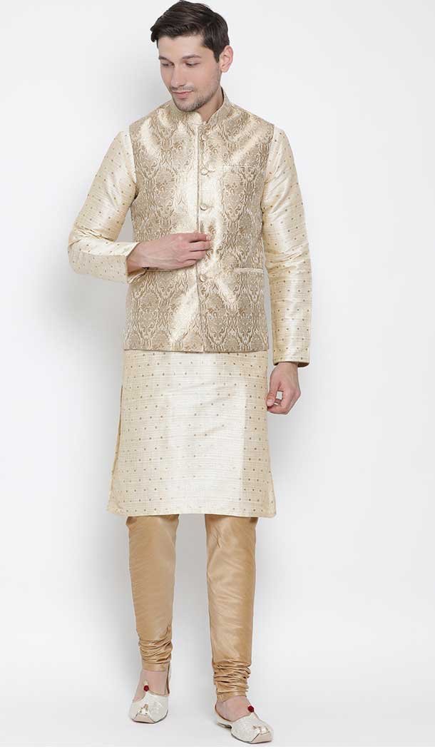 Golden Kurta Pajama With Jacket