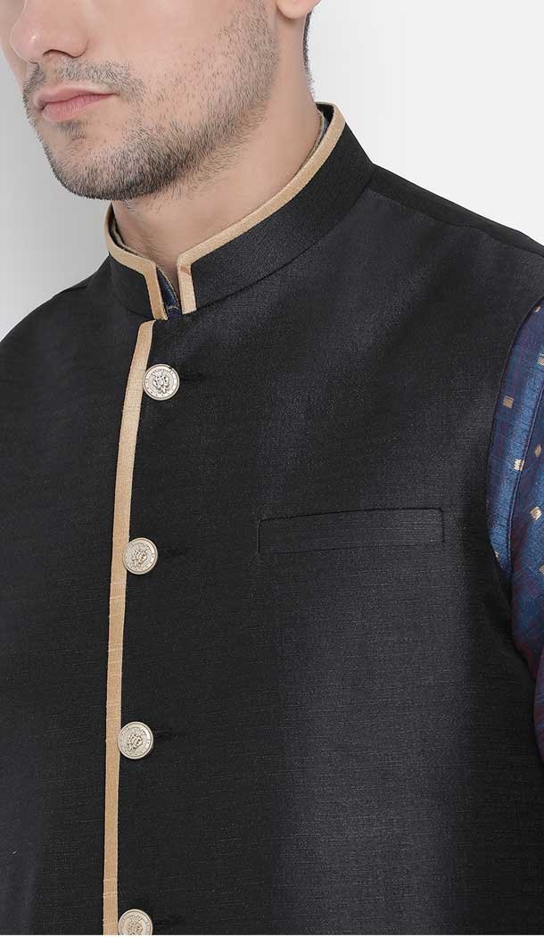 Sea Blue Kurta Pajama With Jacket For Wedding