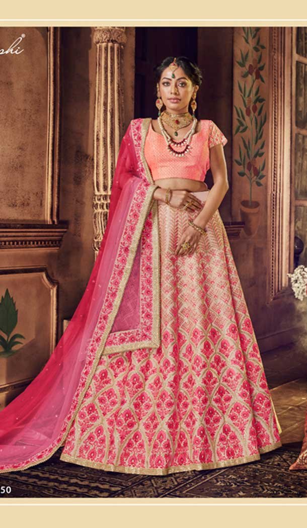 Pink Color Raw Silk Wedding Designer Lehenga Choli - 398359777