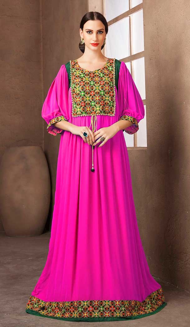 Pink Color Georgette Crepe Heavy Designer Readymade Islamic Kaftan - 562670138