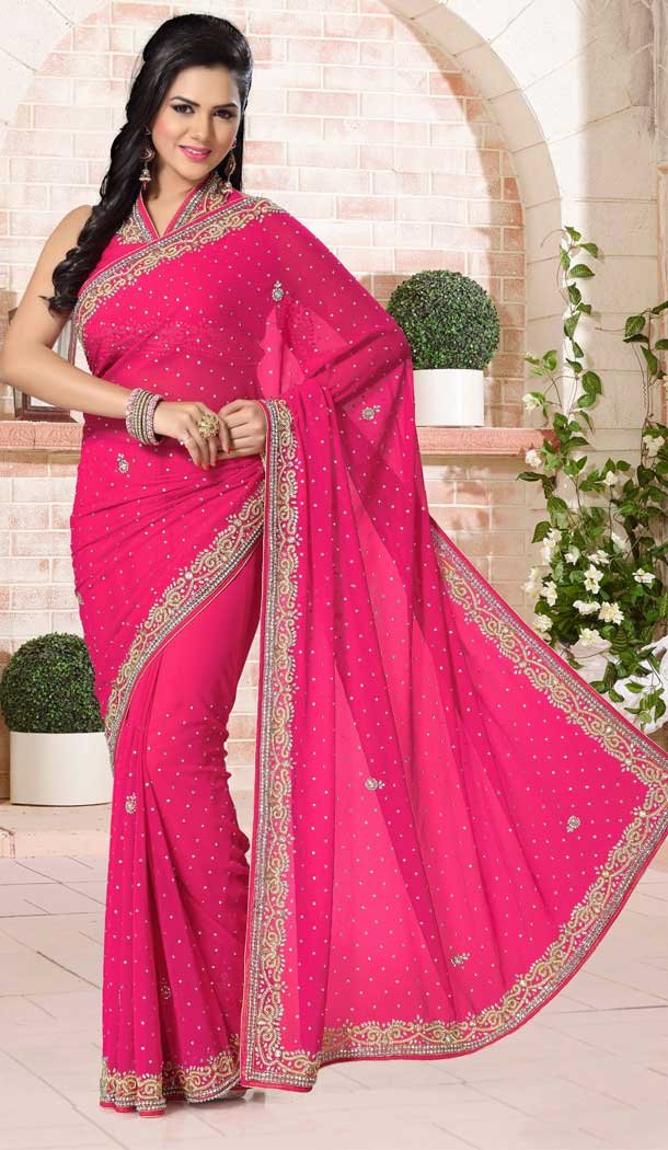 Pink Color Chiffon Designer Bridal Fully Hand Worked Saree Blouse - 558769696