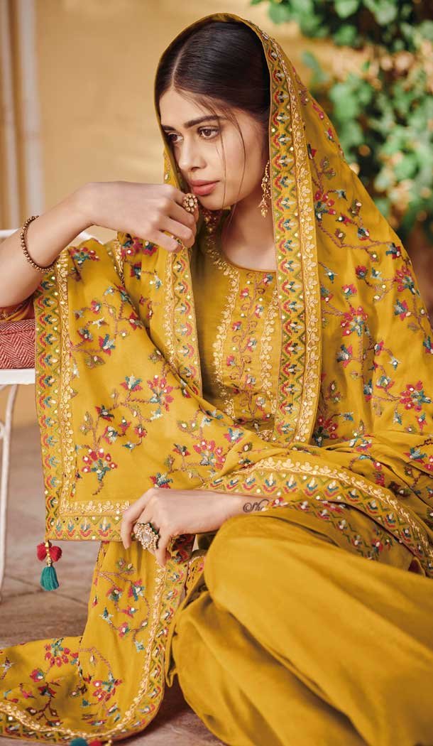 Musterd Color Ora Silk Festive Wear Palazzo Salwar Suit - 564870633