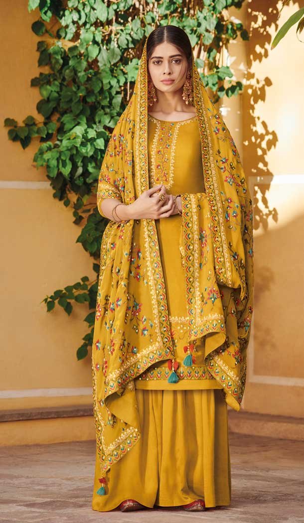 Musterd Color Ora Silk Festive Wear Palazzo Salwar Suit - 564870633