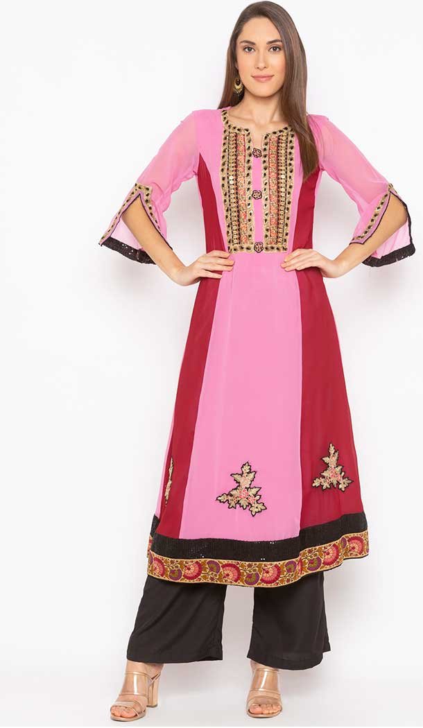 Light Pink Color Georgette Designer Plus Size Readymade Kurti - 568770996