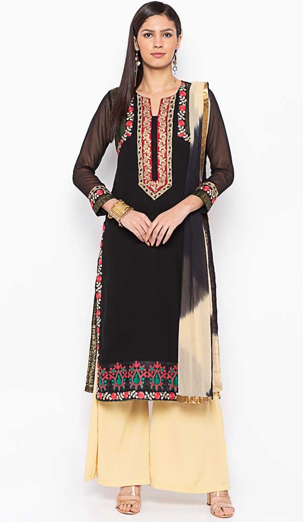 Black Color Georgette Designer Plus Size Readymade Dress - 568871010