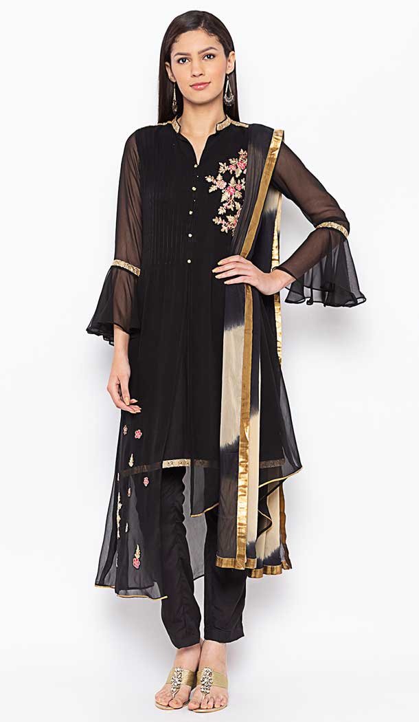 Black Color Georgette Designer Plus Size Readymade Dress - 568871022