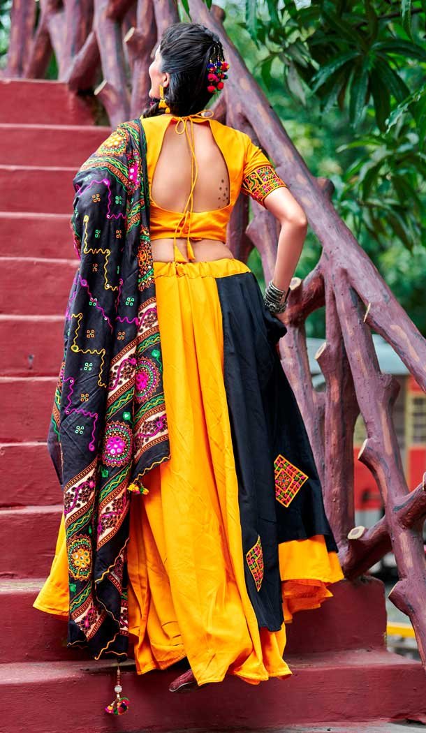 Black And Yellow Color Soft Cotton Designer Navratri Chaniya Choli - 569671100