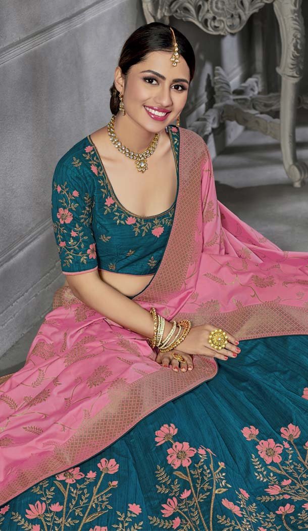 Firozi Color Designer Mehendi and Sangeet Lehenga Choli - 411160971