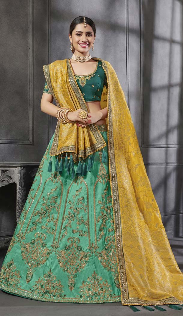Green Color Designer Mehendi and Sangeet Lehenga Choli - 411160973