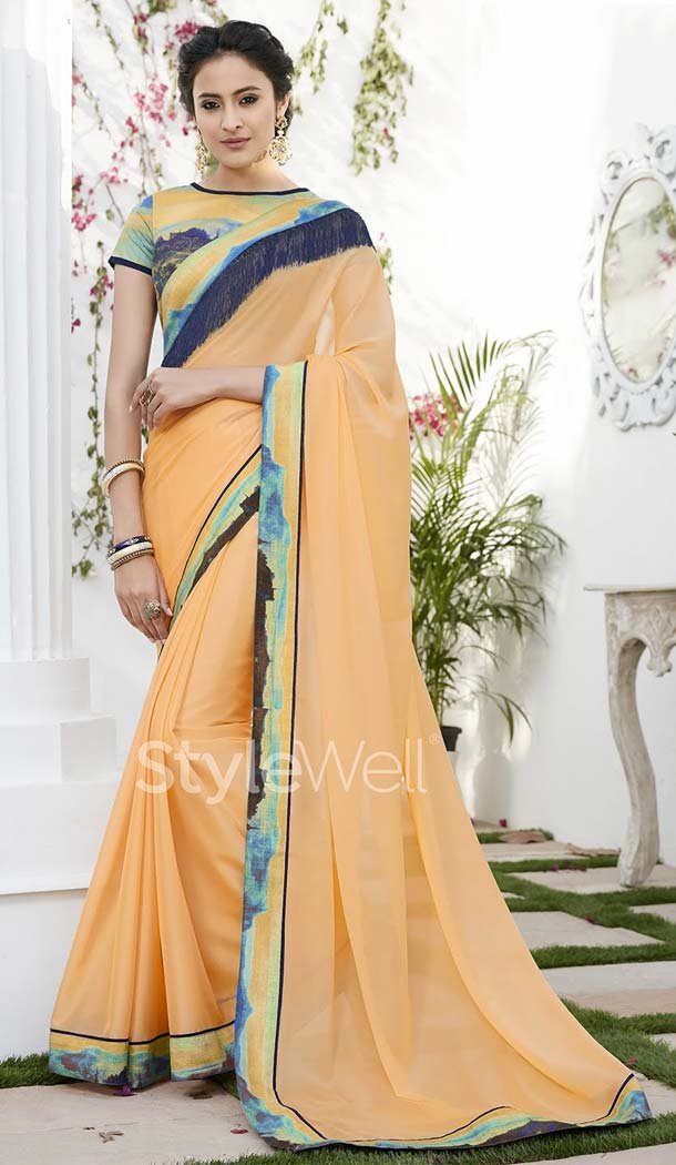Light Orange Color Chiffon Digital Printed Office Wear Casual Saree Blouse - 410960951