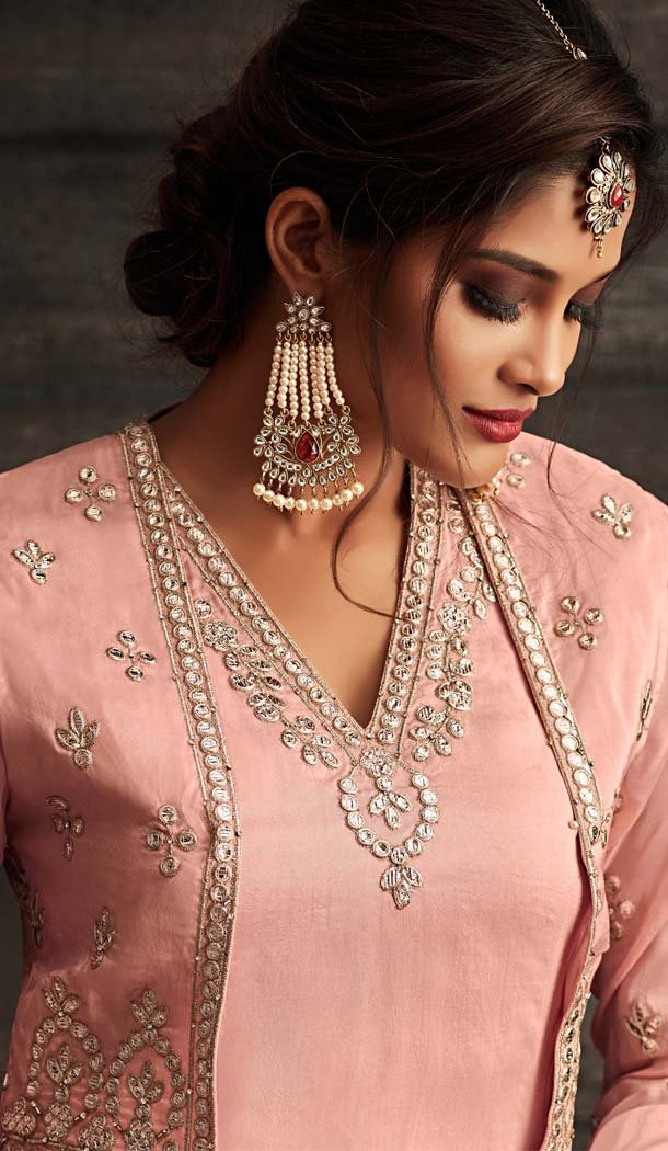 Fascinating Pink Color Crepe Designer Sharara Salwar Suit - 575171654