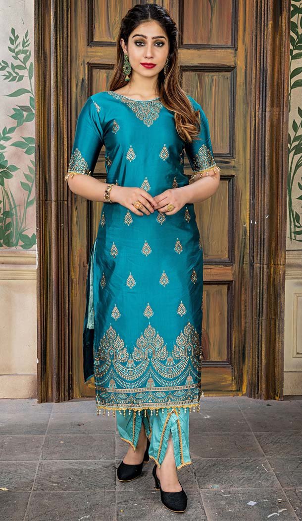 Banarasi Jacquard Sea Blue Color Party Wear Palazzo Suit - 575771717