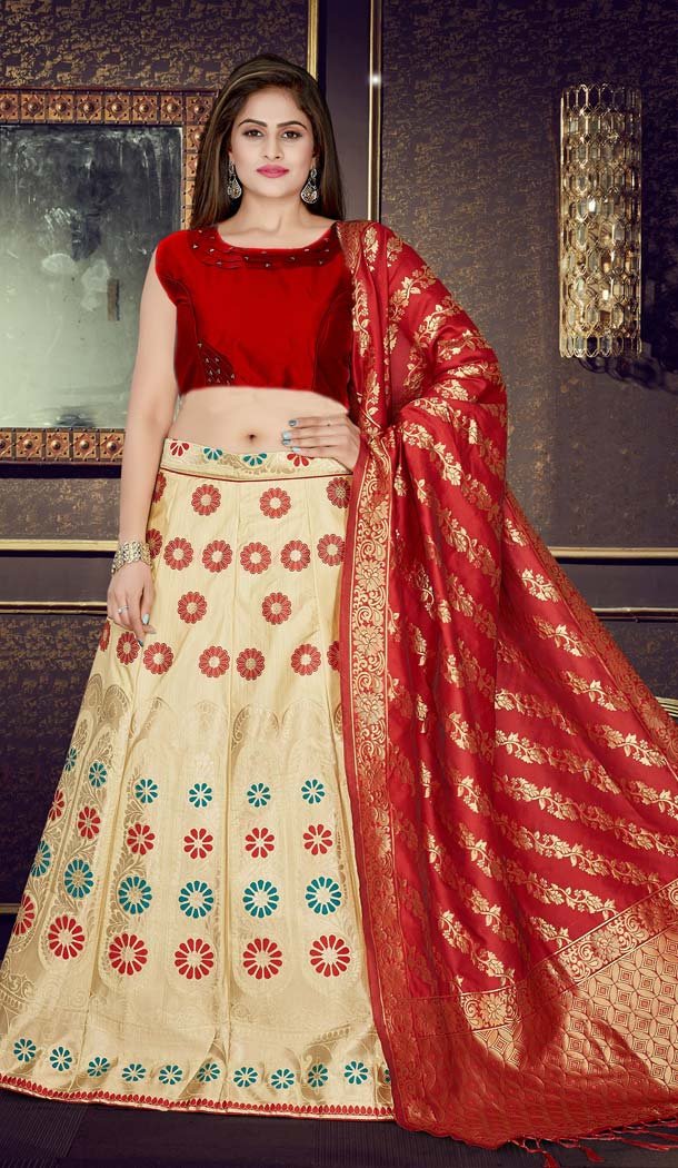 Pretty Golden Color Banarasi Jacquard Designer Readymade Lehenga Choli - 570571175