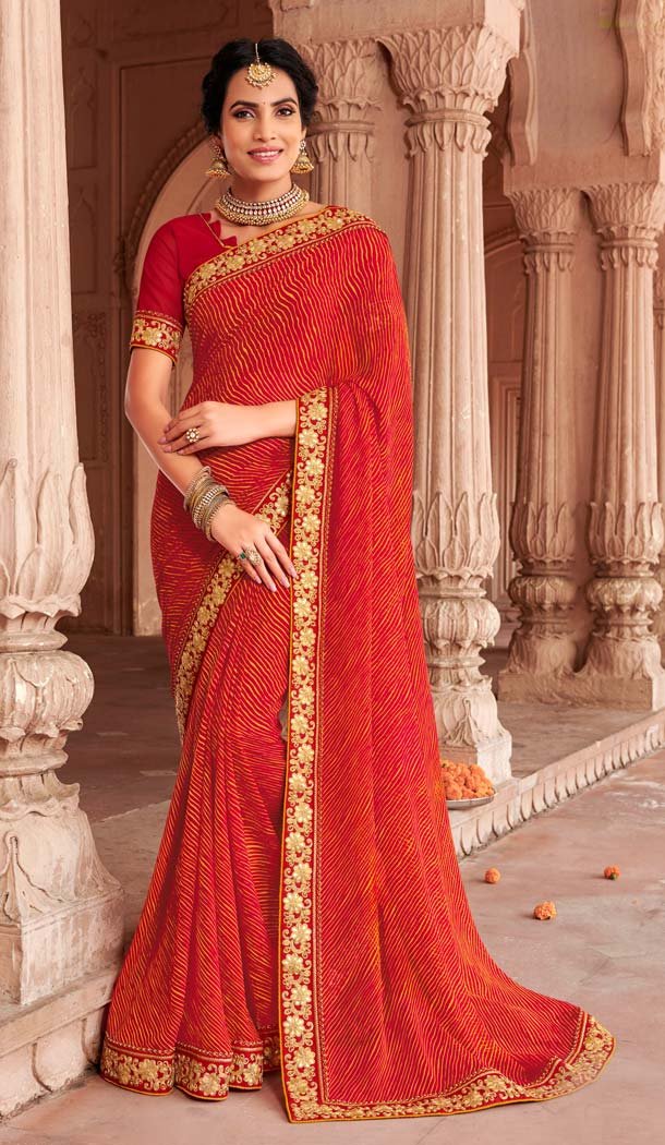 Enigmatic MultiColor Georgette Stunning Printed Bandhani Sarees - 578472005