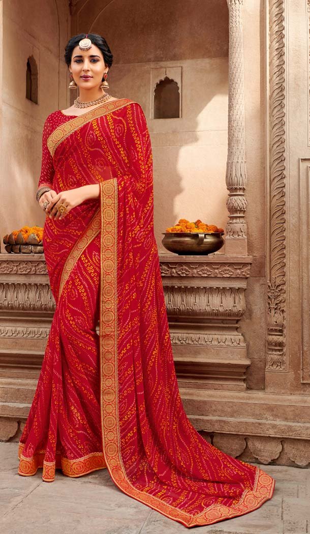 Splendorous Red Color Georgette Stunning Printed Bandhani Sarees - 578472008