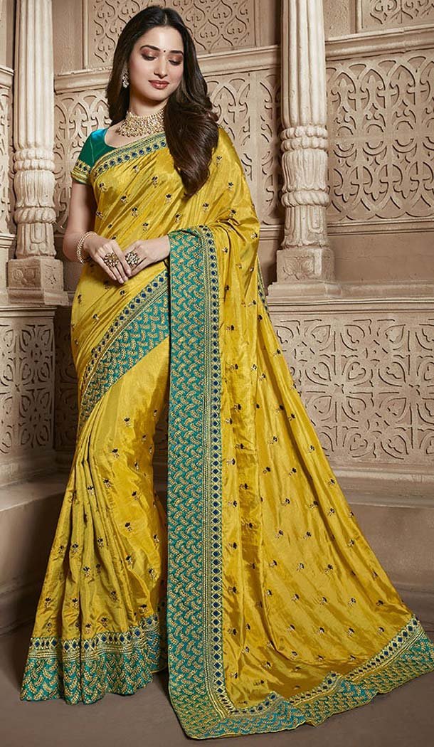 Yellow Color Traditional Wear Silk Tamannaah Bhatia Saree - 580172222