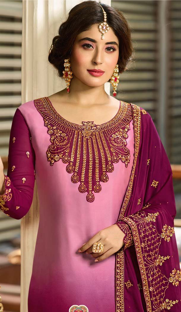 Unique Style Georgette Heavy Embroidery Pink Salwar Kameez -581072320