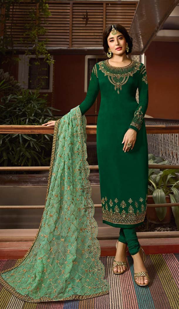 Heavy Georgette Forest Green Embroidery Salwar Kameez -581072323