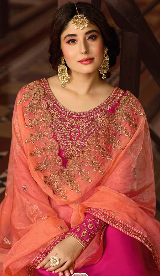 Georgette Rani Pink Heavy Embroidery Salwar Kameez -581072324