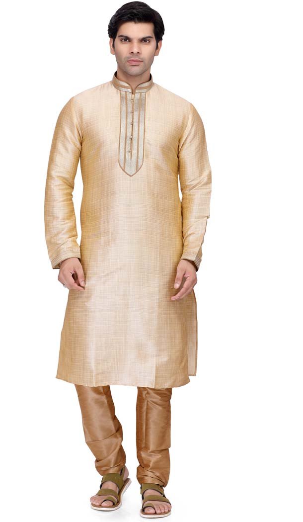 Men's Indian Kurta Pajama Art Silk In Gold Color -508962451