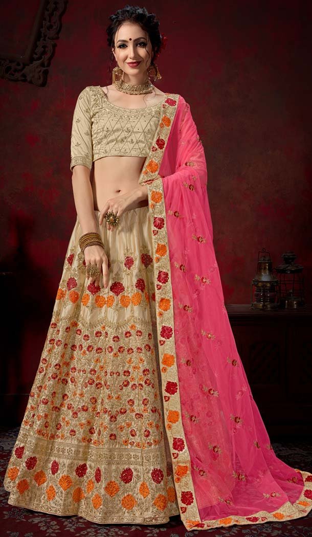 Designer Lehenga Choli Beige Self Cutting and Stitching  -580772302